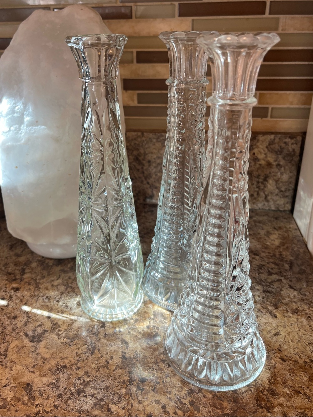 Vintage Clear Glass 9” Bud Vases Set of 3 - Picture 2 of 12